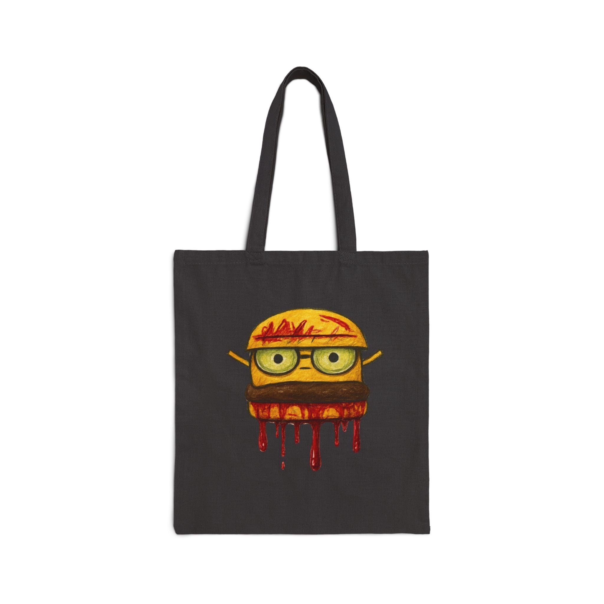 Burger Nerd Canvas Tote Bag — Cute Dripping Cheeseburger with Glasses Cotton Tote