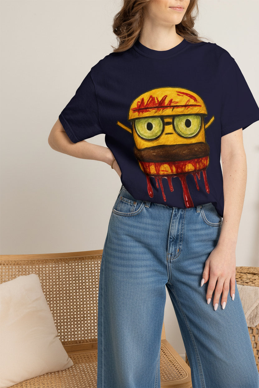 Dripping Cheeseburger Graphic T-Shirt — Retro Nerdy Burger Tee