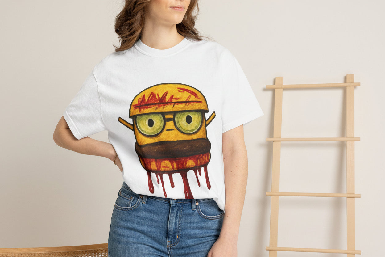 Dripping Cheeseburger Graphic T-Shirt — Retro Nerdy Burger Tee
